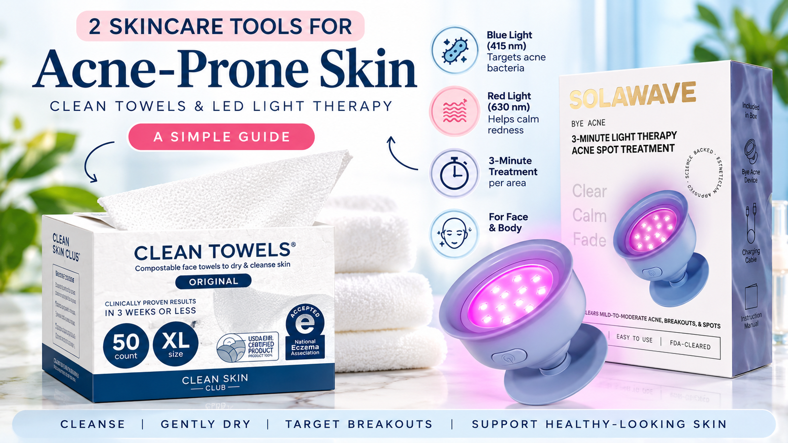 2 Skincare Tools for Acne-Prone Skin: Clean Towels & LED Light Therapy